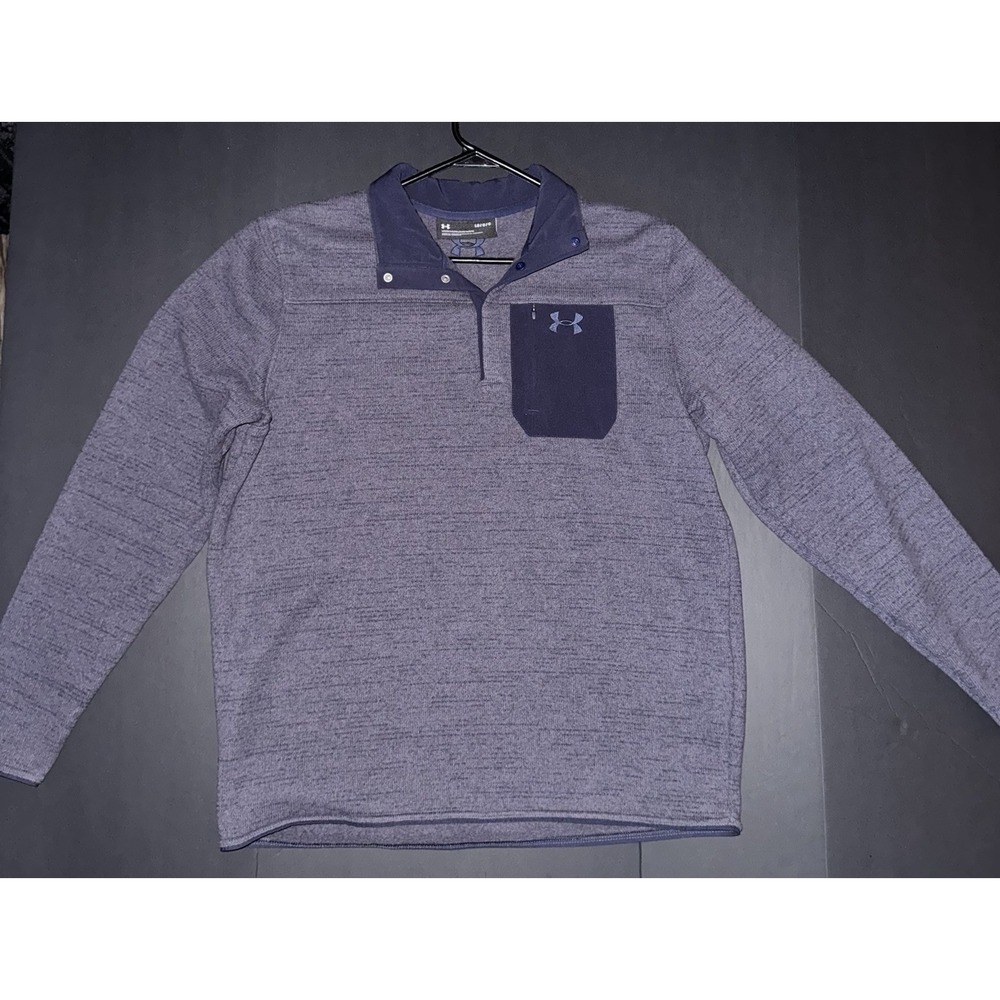 Men's Large Under Armour Gray Navy Collared Pullover Long Sleeve Activewear Top